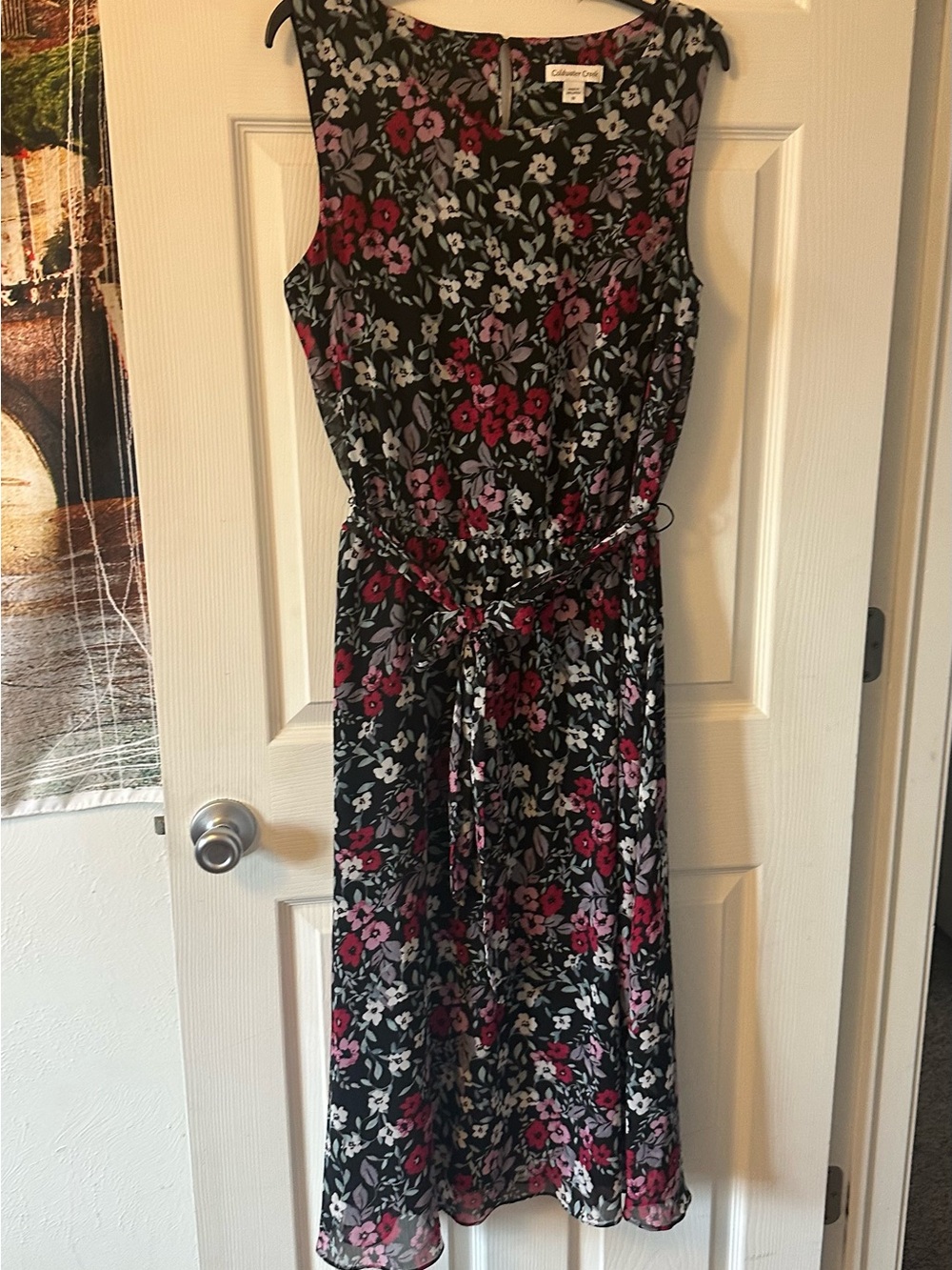 Coldwater Creek Floral Sleeveless Black & Pink Midi Dress